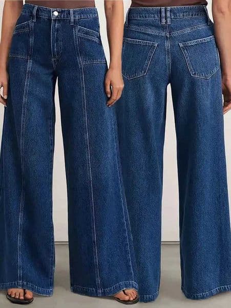Womens Dp Blue Wide Leg Jeans - Stylish Denim Trousers for Comfort and Versatility L260414
