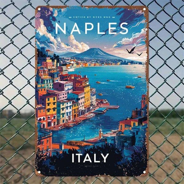 Vintage Naples Italy Aluminum Wall Art Sign Retro Decor with Pre-Drilled Holes, Perfect for Home, Office, Kitchen, Bedroom, B 26Y0416