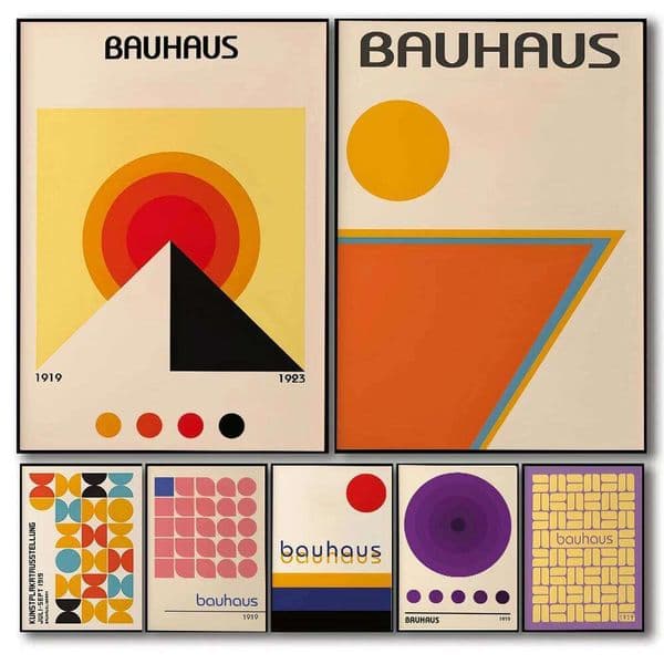 Yellow Orange Bauhaus Pyramid Canvas Poster Pink Abstract Geometric Wall Art Prints for Modern Living Room Bedroom Home Decor le 26H0416