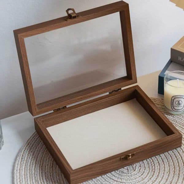 Retro Elegant Wood Jewelry Box Velvet Lid Jewelry Organizer Storage Box Dust-proof Ring Display Holder He c2604