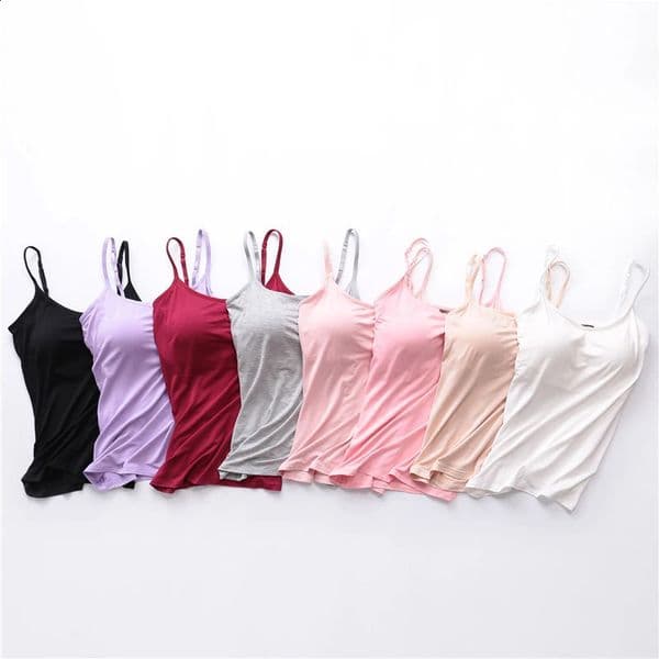 Sexy Women Tops Solid Padded Bra Spaghetti Camisole Top Vest with Built in Cami Tank 2024 260415