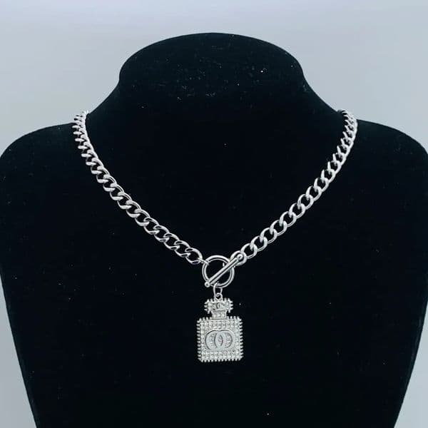 Sparkling With Chain Chunky Necklace Silver Perfume Bottle Pendant Daily Stylish Jewelry Gift For Her High Quality Elegant Accessory