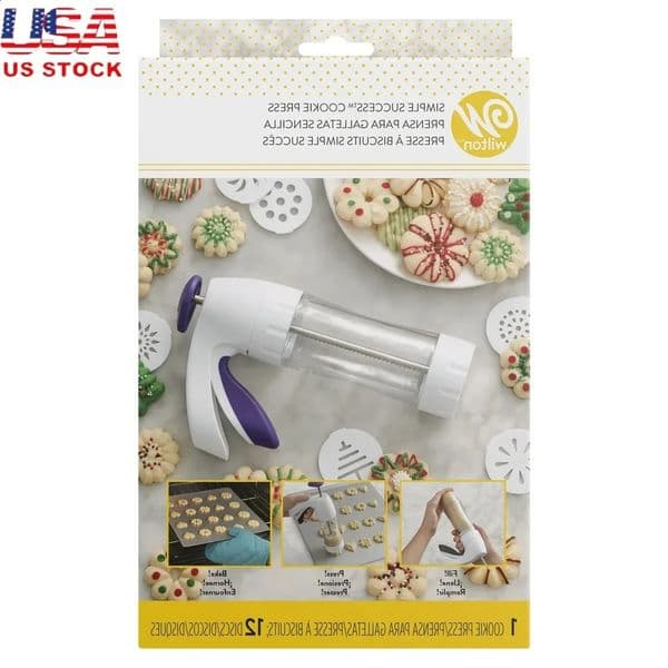 Ergonomic Cookie Press 13Piece Set Spritz Maker SoftTouch Trigger Clear Barrel Includes 12 Shapes Easy Baking 260415BJ
