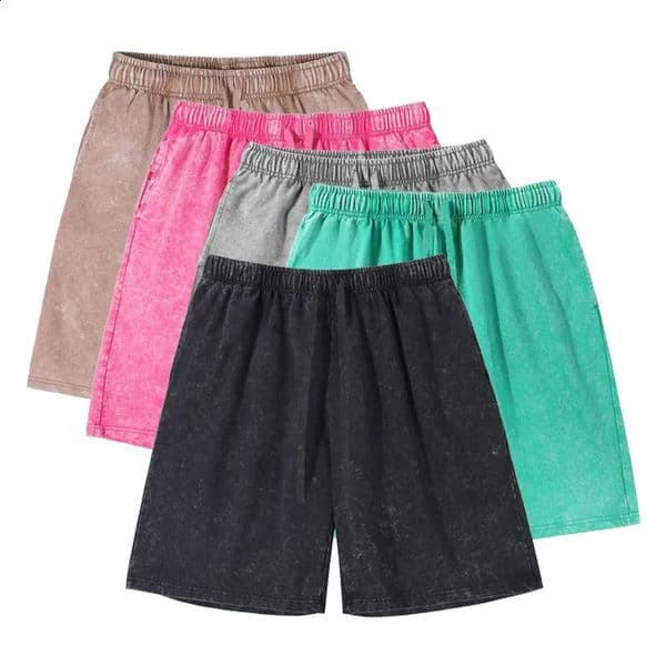 260g Heavy Washed Cotton Shorts Mens Distressed Snowflake Vintage Loose Fit Casual Cross Border Wholesale Bulk Supply Shorts 260415BJ