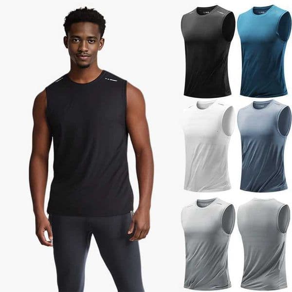 Summer Running Vest Breathable Sleeveless Top Stretch Fitness Vest Mens Reflective Jogging T-Shirt Gym Vests Men Quick DryingT260416