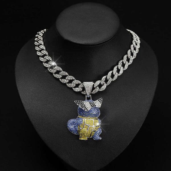 Designer jewelry necklace Personality Hip-Hop Full Diamond Cartoon Squirtle Alloy Cuban Necklace European and American Fashion Men's Pendant Chain