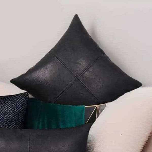 "Modern artificial leather pillowcase-striped luxury design with zipper seal 45x45cm waterproof square cushion cover for sofa" 26W0416