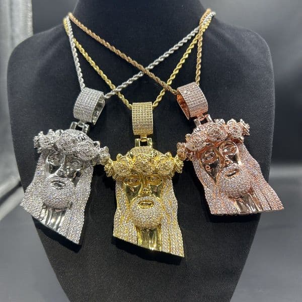 Moissanite pendant necklace Iced Out Jesus Face Pendant Necklace with Moissanite Cuban Link Chain Hip Hop Style Men s Jewelry Set for Streetwear Party Daily Wear