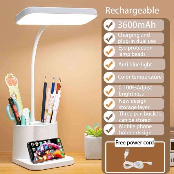 USB Rechargeable Table Learning Dormitory Bedroom Bedside LED Night Light Eye Protection 3 Levels Dimmable Touch Desk Lamp 26W0416