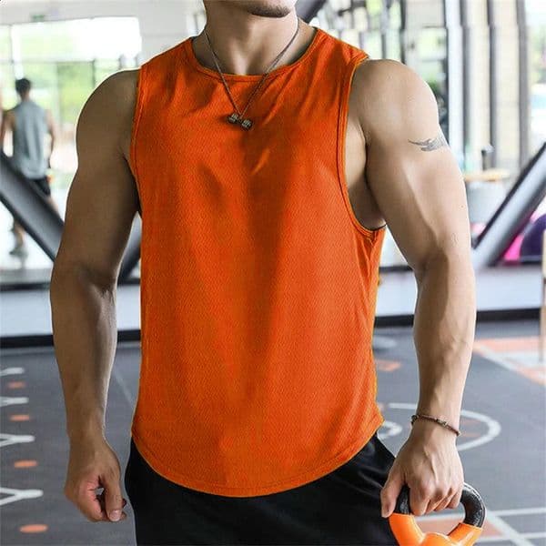 Men Tank Tops Sleeveless Shirt Polyester Mesh Material Quick Dry Breathable Men Workout Fitness Top Tee 260415BJ