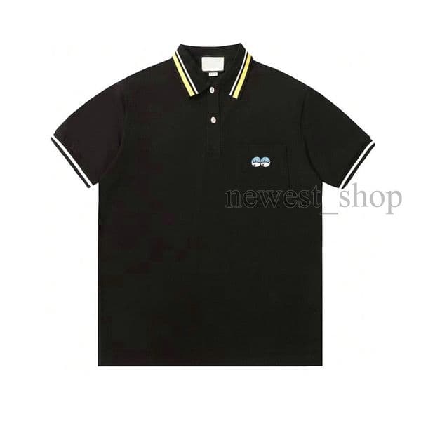 Europe mens polo shirts men pocket embroidery letter print T shirt High Street Short Sleeve geometry printed Lapel polos tshirts Designers luxury t-Shirts