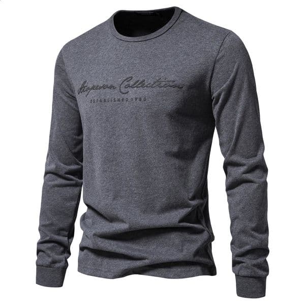 AIOPESON 100 Cotton Long Sleeve Mens T-shirt Solid Color Letter Print Casual T shirts for Men Spring Tops Tee Men Clothing 260415BJ