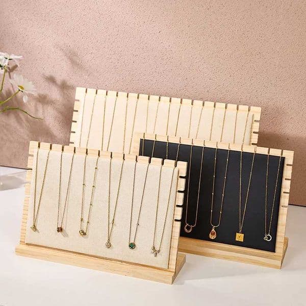 1pc bamboo wood velvet black/off white jewelry display stand card slot necklace bracelet hanger sweater chain organizer c2604