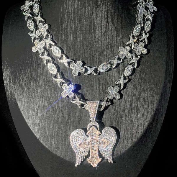 Hip-Hop New Men's Pendant, Trendy Rap Personality Cross Necklace, Versatile Full-Diamond Necklace Set, European And American Style