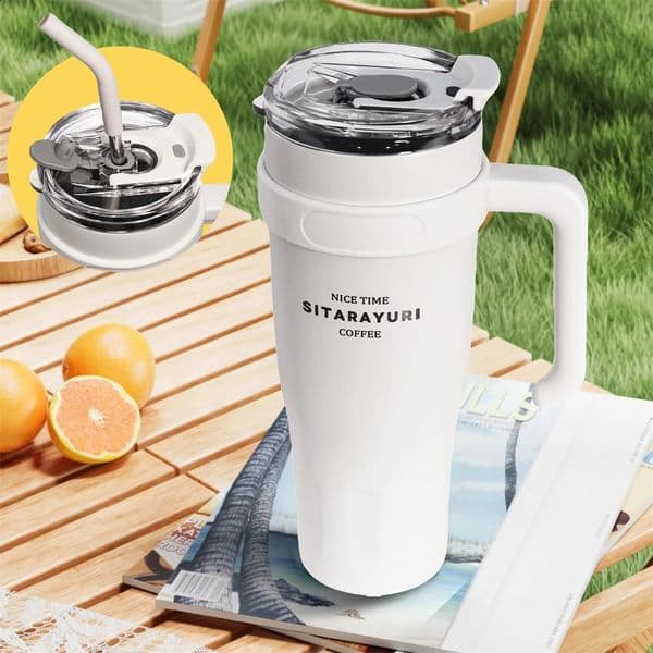 1pc Stainless Steel Ice Tumbler 3855oz Insulated Cup with Handle Straw Keeps Cold for 24 Hrs Car Insulation Coffee Water 260415BJ
