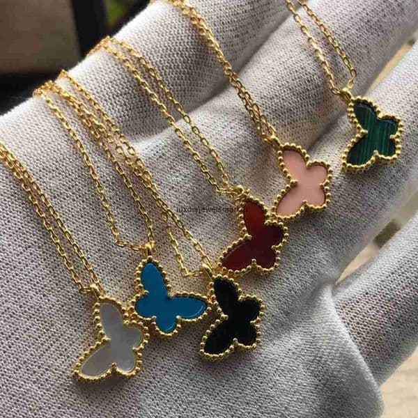 Vanly cleeff small butterfly necklace thick gold plating 18k natural mother-of-pearl not easy to fade fashionable pendant for OL