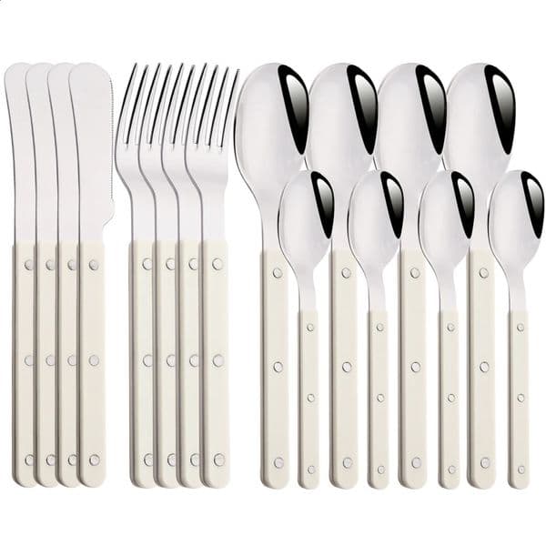 Beige Silver 416Pcs Dinnerware Acrylic Handle Knife Fork Spoon Set Stainless Steels Cutlery Western Dinner Kitchen Flatware 260415