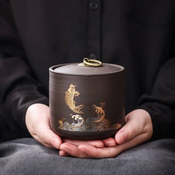 Bestseller Gold Fish Deer Ceramic Tank Animal Porcelain Airtight Household Moisture-Proof Tea Cans Food Storage Container Gift Ddmytues