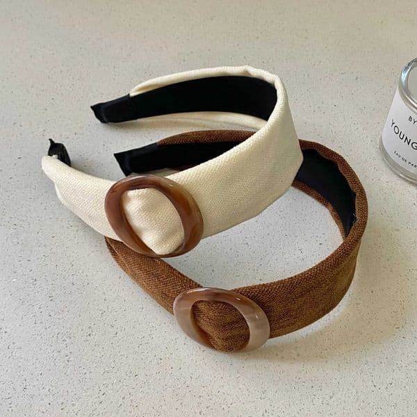 1pc Acrylic Circle Headbands Beige Brown Canvas Wide Padded Headband Vintage Fashion Hair Accessories For Women Girls DailyT260416