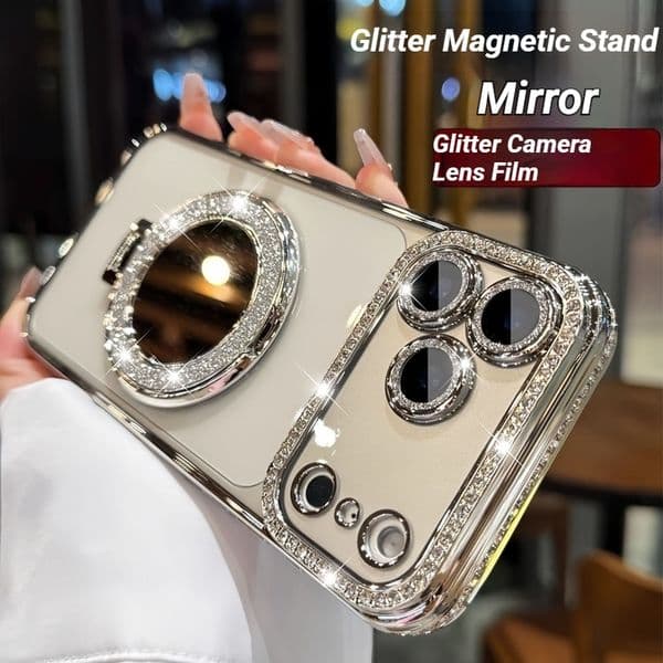 Diamond magnetic phone case, suitable for iPhone 17, 16, 15, 14, 13, 12 and other models. The material is soft and it is shockproof, looking very elegant and beautiful.