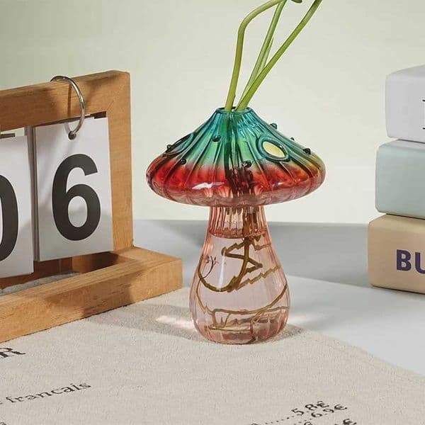 Colorful Glass Mushroom Vase Hydroponic Plant Flower Vasen Living Room Desktop Ornament Floral Aesthetic Home Decorations L260516