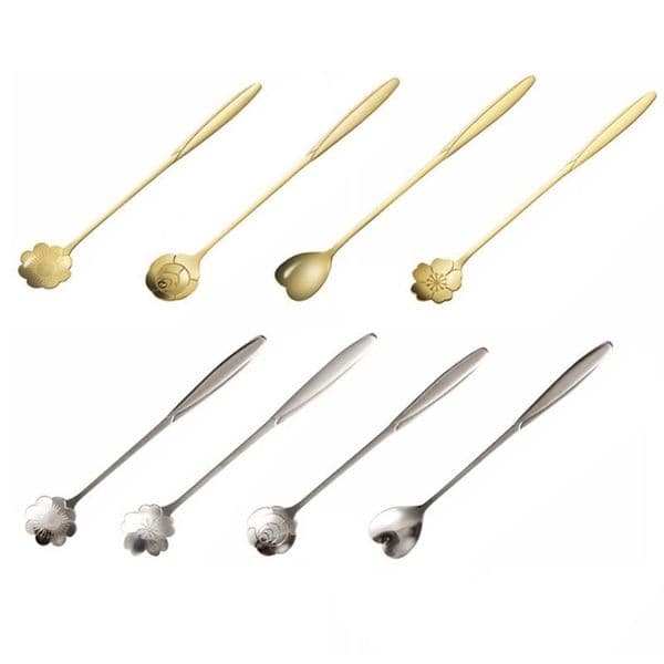 Stainless Steel Mixing Spoon Cherry Rose Heart Gold Silver Scoop Coffee Spoon Christmas Gifts Flowers Design Kitchen Accessories Tableware Decoration HY0335