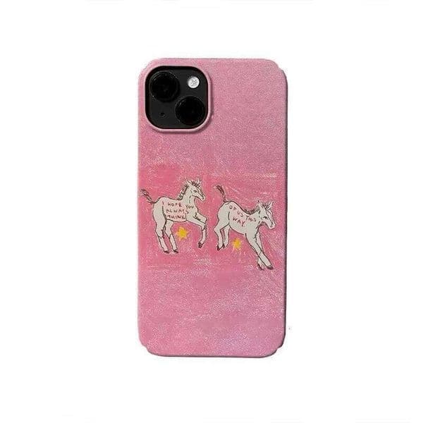 Luxury Clmj Pink Running Horse Cartoon Phone Case for iPhone 17 16 15 14 13 12 11 Air Pro Max X XS XR 8 Plus Glossy Film Hard PC 26Y0416