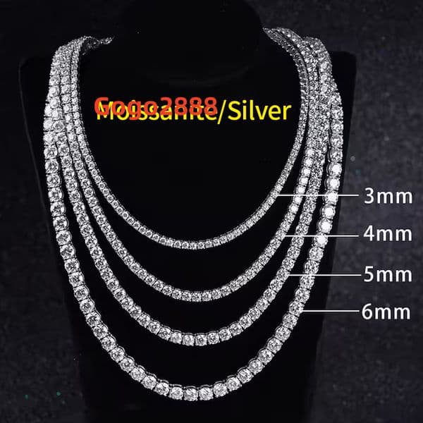 RINNTIN MON Pass Diamond Tester Hip Hop Jewelry 20mm 3mm 4mm VVS Moissanite Necklace 925 Silver Iced Out Tennis Chain Necklaces