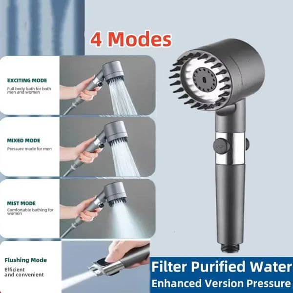 4 Mode Adjustable Shower Head Kit High Pressure Shower Head High Pressure Bathroom Shower Spray With Massage Water Filter 260416