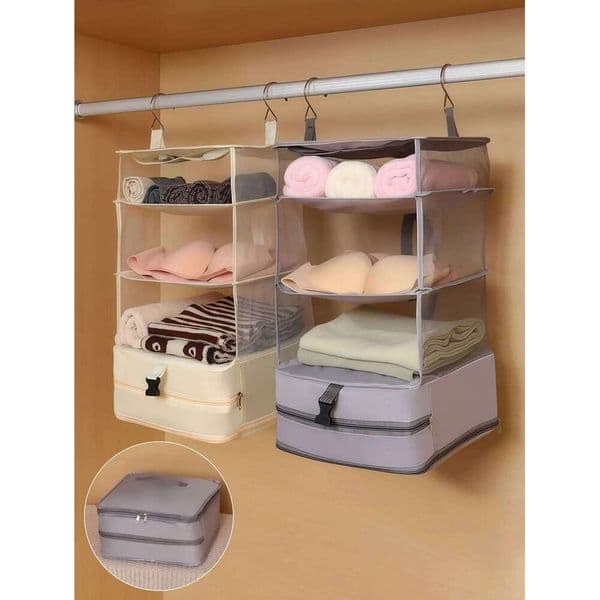 1PC Dormitory Wardrobe Hanging Multi functional Folding Layered Clothing Storage Bag 26Y0416