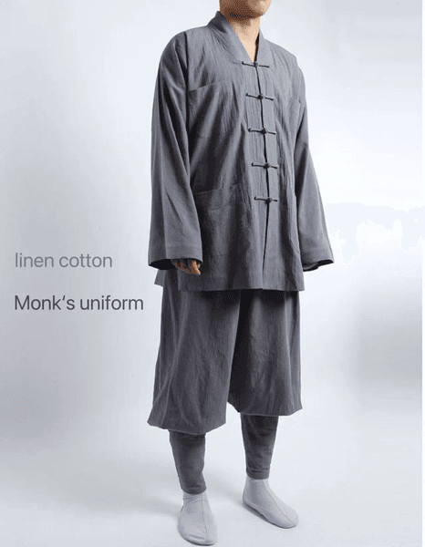 Ethnic Clothing Pure Cotton Linen Monk's Uniform Autumn Winter Monk Short Coat Outer Robe Traditional Retro Buddhist Mafors Bound Legs Suit