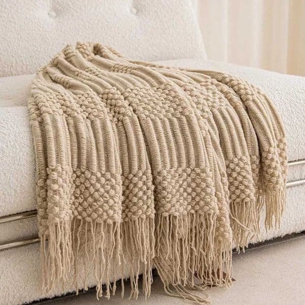 Khaki Gift Knitted Blanket with Tassels Chunky Vintage Luxury Farmhouse Throw Bedspread Oversized Blanket Cover Manta Para Sof H260416