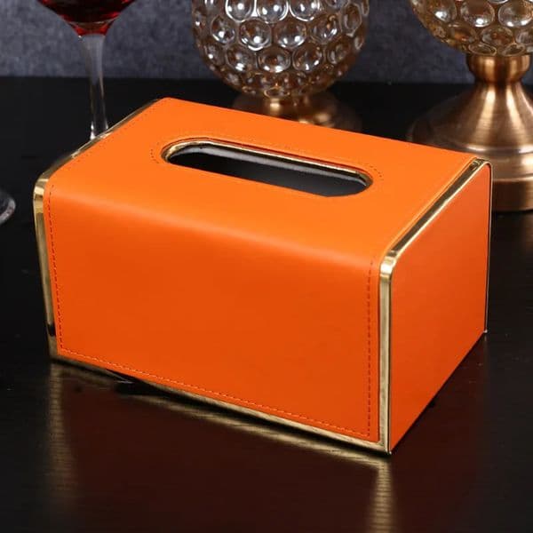 Luxury Designer Decor room Luxury Style Orange Leather Multi-Function Desktop Tissue Storage Box R250626 Decoration For Home 2
