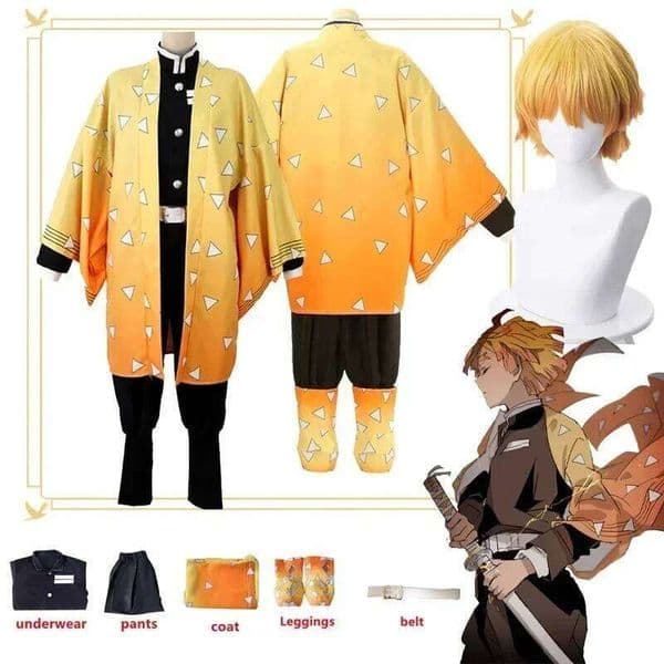 Adult and Kids Anime Agatsuma Zenitsu Costume Cosplay Kimono Uniform Halloween Party Costumes