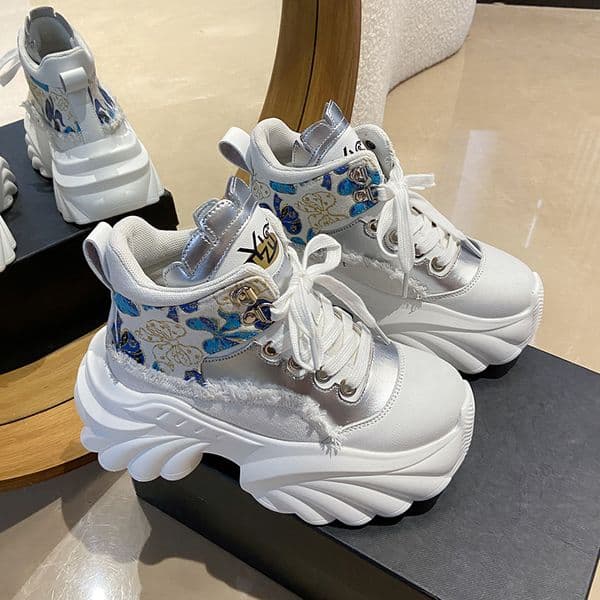 New High Luxury Sneakers Women Thick Sole Sports Ladies Trainers Vulcanized Shoes Woman Chunky Sneakers Zapatillas Mujer 8.5CM High Quality Outdoor Running Shoes