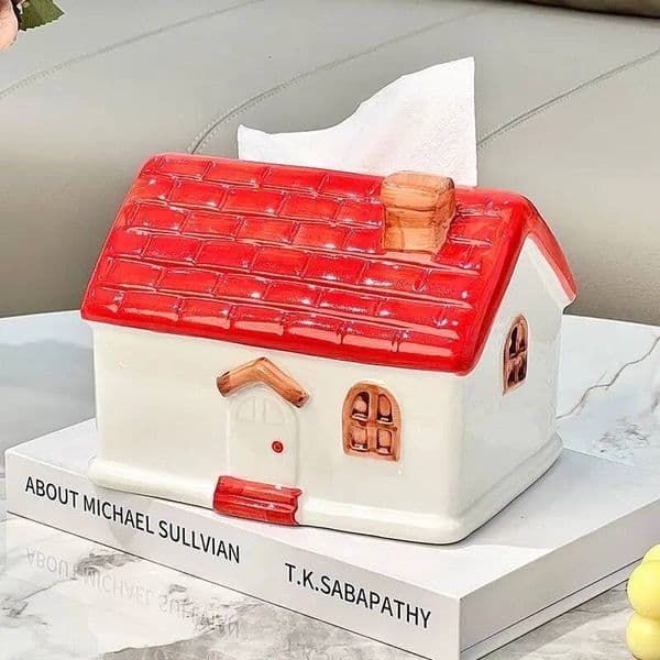 Bestseller Creative Cartoon House Shape Ceramic Living Room Dining Table Extractable Tissue Box Gift Kitchen Storage Container Ddmytues