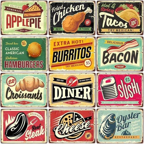 Fried Chicken,Cake,Cheese, Beef Steak Metal Tin Sign Vintage Plate Plaque Iron Painting Pin Up Wall Decor For Restaurant Kitchen 26Y0416
