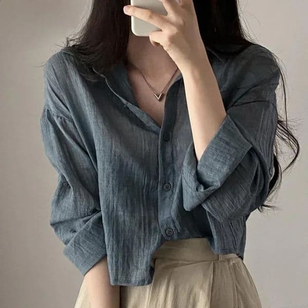 Trendy Shirt Blouse Simple Thin Pure Color Anti-UV Shirt Anti-fade Shirt Top Women Solid Color Sun Protection Shirt Streetwear 260415BJ