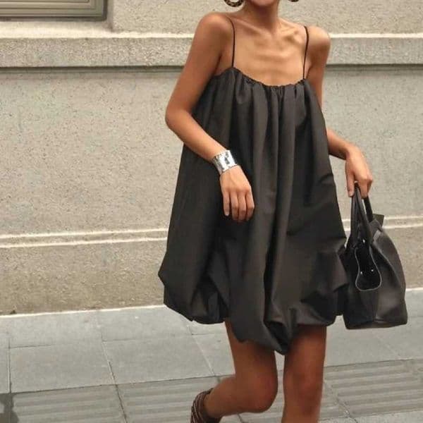 2025 Summer French Elegant Black Loose Sling Womens Dress L260416