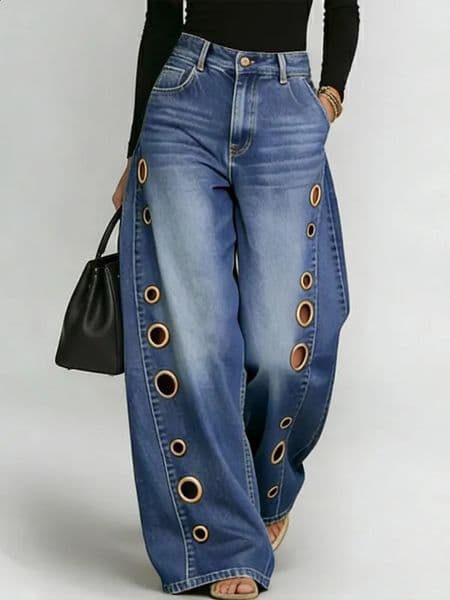 Missuoo Womens Washed Blue HighWaist Metal Grommet Wide Leg Jeans 2026 Casual Loose Fit Streetwear Pants Trousers 260415BJ
