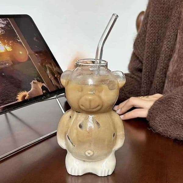 Luxury Designer Decor 320Ml Creative Cute Bear room With Straw Transparent Cup Beer Milk Coffee Water Cups Wholesale Glass Drinkware Mug Set 55
