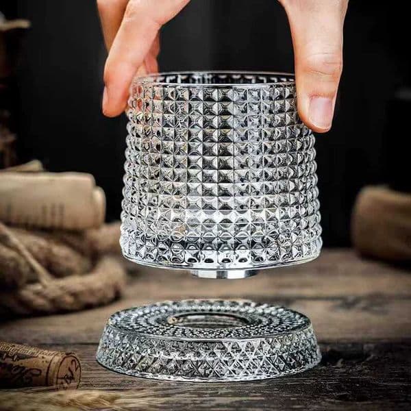 Whiskey Glasses Rotating Whisky Glass with Glasses Base 360 Rotate Degrees Crystal Rum Glass for Cocktail Party Drinking Glass 2026