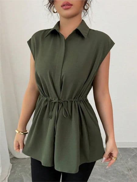 Women's Tanks 2026 Sleeveless Blusas Clothing T Shirt Tees Shirts Lady Blouse For Woman Lapel Solid Color Temperament Commuting Casual