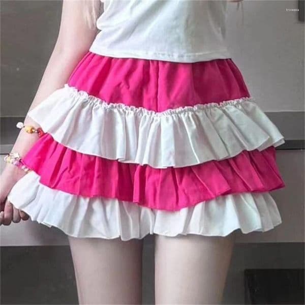 Skirts Summer Japanese Korean Style Sweet Girls' Skirt Slimming High Waist Cake A-line Cute Patckwork Soft Mini