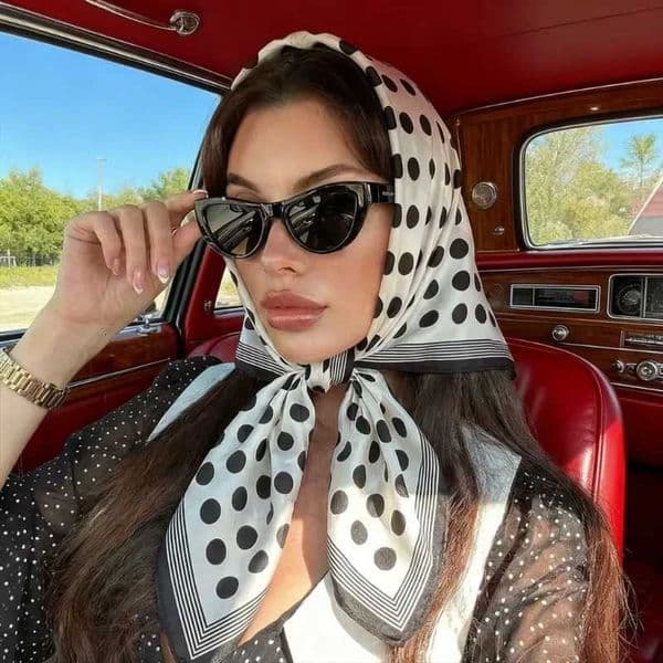 2026 Luxury Brand Dot Print Triangle Scarf for Women Hijab Hair Bands Neckerchief Female Soft Satin Shawl Ribbon Headband H260416