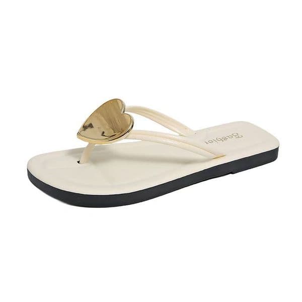 Women's Flip-Flops, Flat-Soled, Non-Slip, Lightweight, Beach Fashion, Versatile, Heart-Shaped Sandals, New Summer Outdoor Wear