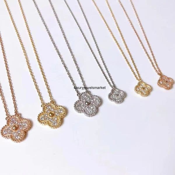 Vanly cleeff 925 Sterling Silver 18K Rose Gold Plated Lucky Clover Full Diamond Necklace for Women Mini Light Luxury Niche Collarbone Chain