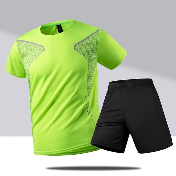 Mens Tshirts Sport Running Tshirt Breathable Short Sleeve Training Shorts Summer Twopiece Set Outdoor Workout Men Clothing 260414