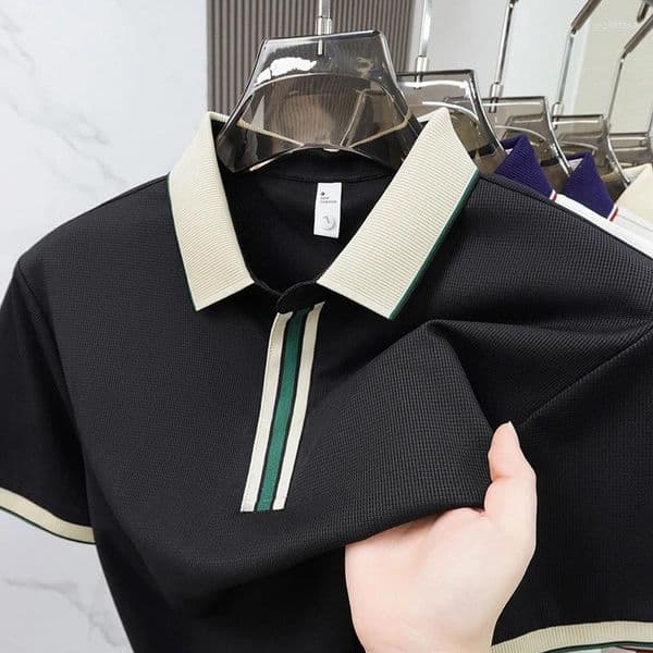 Men's Polos Personality Color Blocked Short Sleeve Polo Shirt Summer Fashion Luxury Comfort Breathable Youth Casual Lapel T-shirt