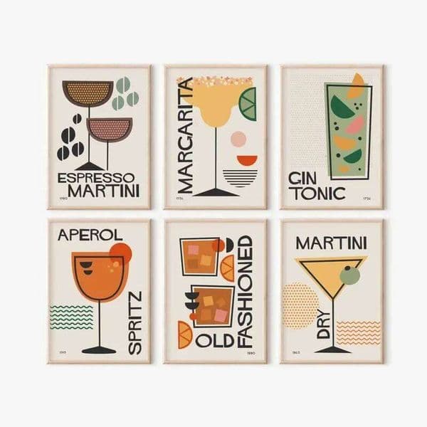 Cocktail Print Vintage Mid-Century Modern Poster Colourful Bauhaus Kitchen Bar Decoration Canvas Painting Wall Art 26H0416